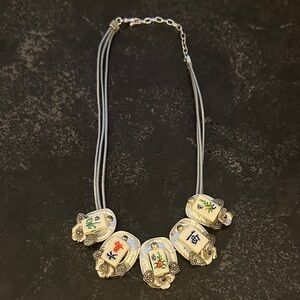 Mahjongg Elegant Silver Necklace with Accent MahJongg Tiles